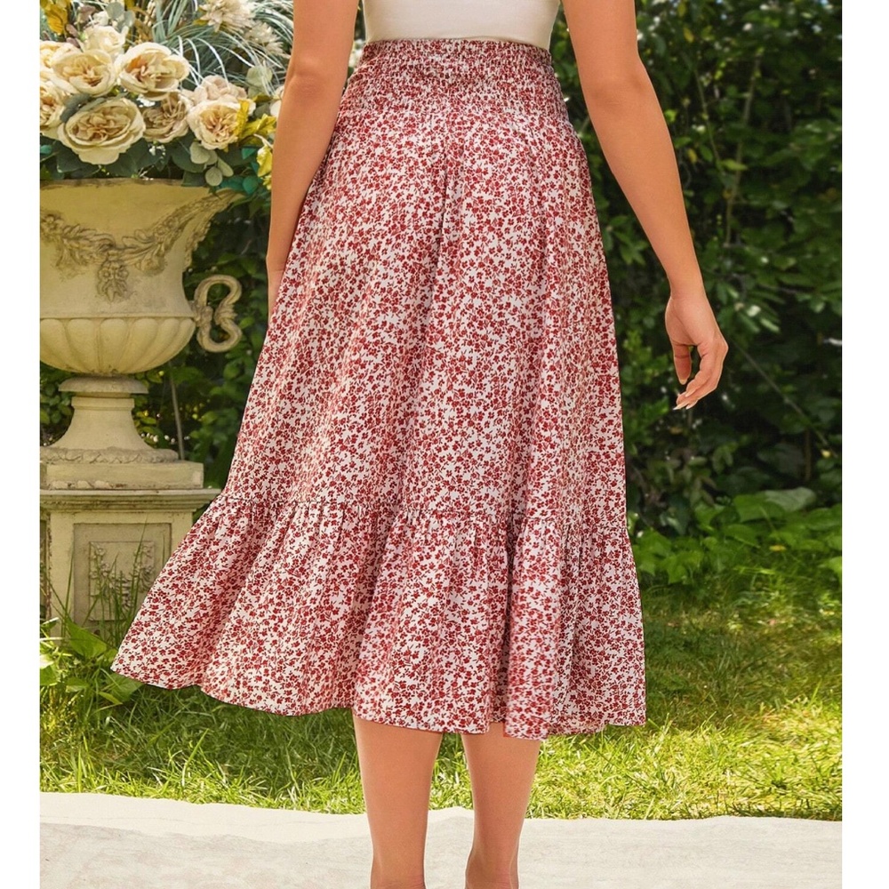 Maternity Floral Print Shirred Stretchy Waist Skirt - Picture 6 of 10